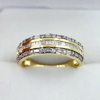 Gold Diamond Rings, 10K Yellow Gold Diamond 0.50ct Ring with Baguettes and Round Diamonds , Wedding Engagement Ring, Ring For Women