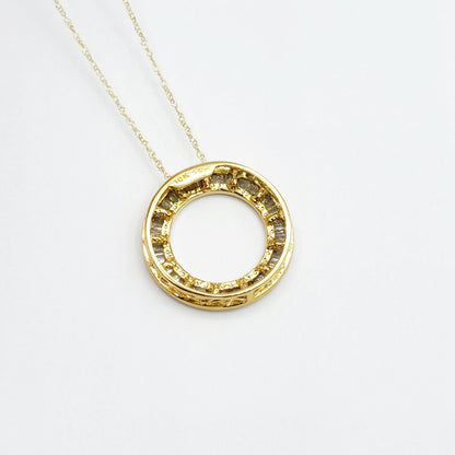 Gold Diamond Pendant Necklace,  10K Yellow Gold Natural Diamonds 0.35ct Circle of Life Pendant, Bridal Necklace