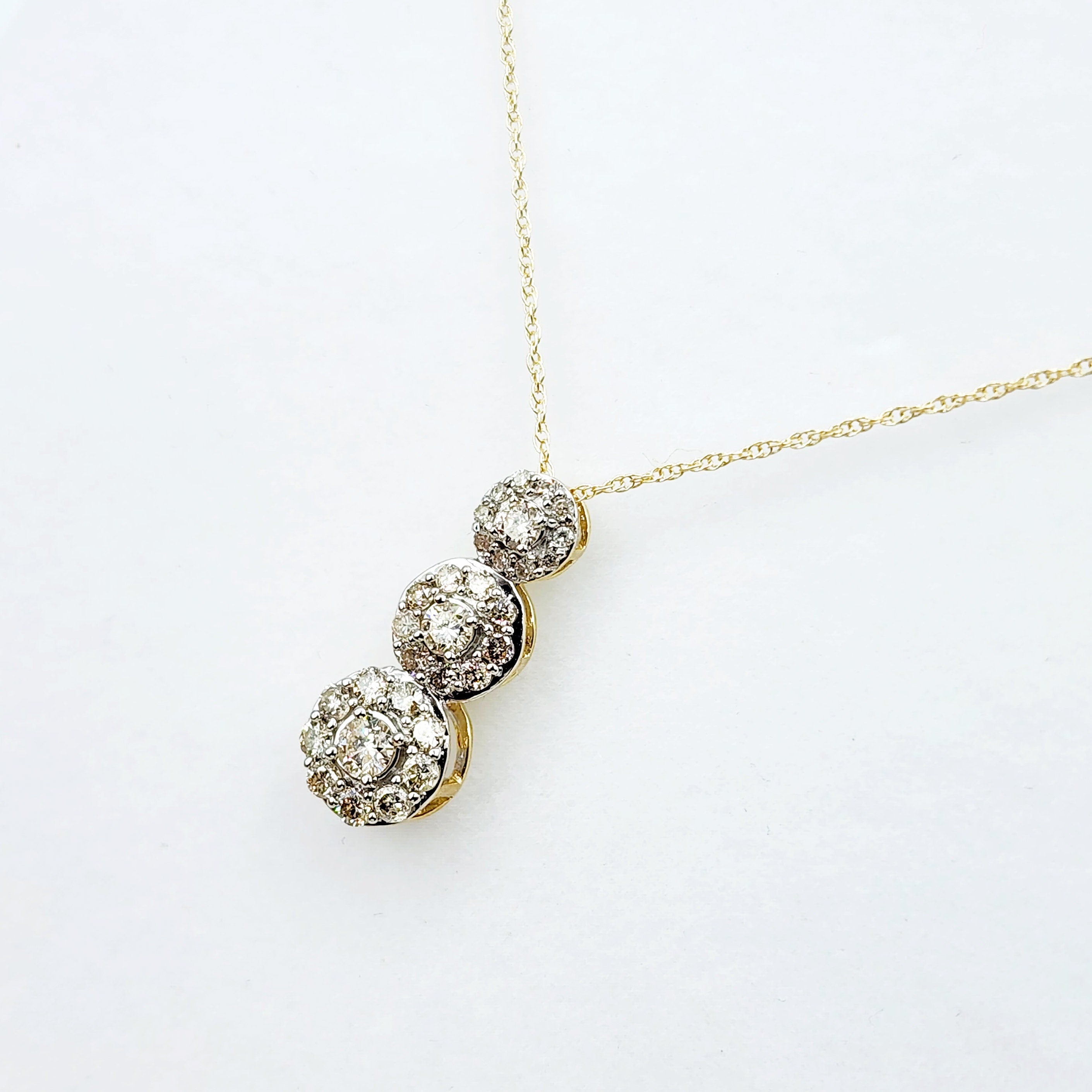Gold Diamond Necklace | 10K Yellow Gold Diamond 0.50ct Past, Present and Future Pendant, Necklace for Women, Bridal Necklace