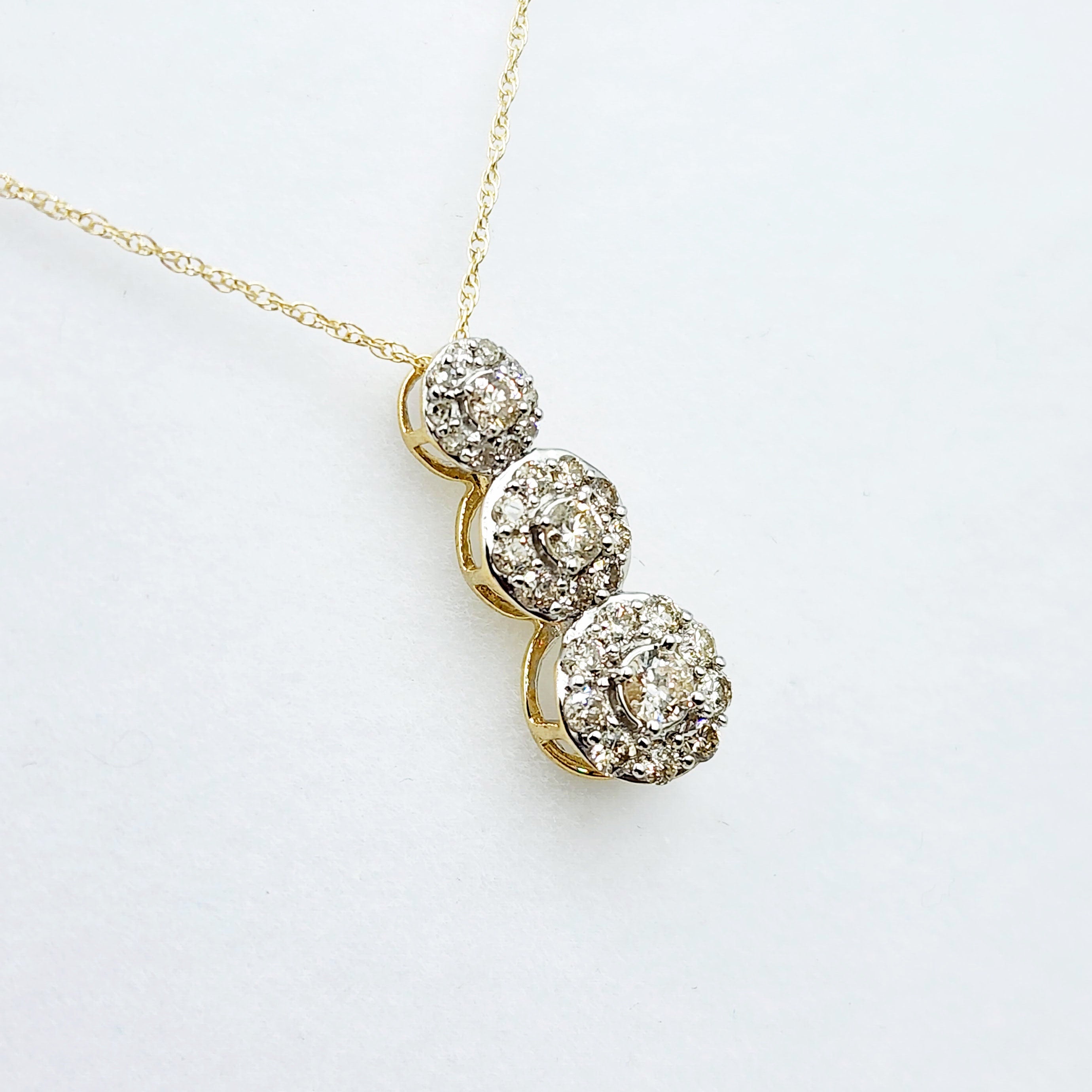 Gold Diamond Necklace | 10K Yellow Gold Diamond 0.50ct Past, Present and Future Pendant, Necklace for Women, Bridal Necklace