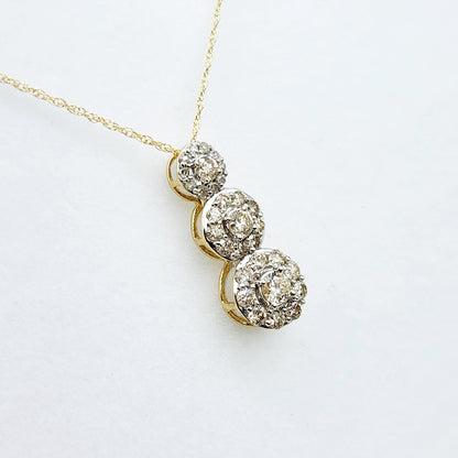 Gold Diamond Necklace | 10K Yellow Gold Diamond 0.50ct Past, Present and Future Pendant, Necklace for Women, Bridal Necklace