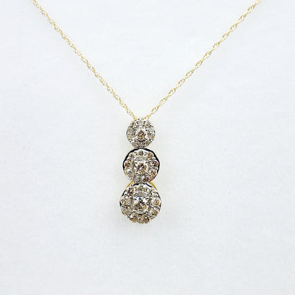 Gold Diamond Necklace | 10K Yellow Gold Diamond 0.50ct Past, Present and Future Pendant, Necklace for Women, Bridal Necklace