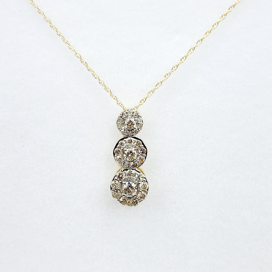Gold Diamond Necklace | 10K Yellow Gold Diamond 0.50ct Past, Present and Future Pendant, Necklace for Women, Bridal Necklace