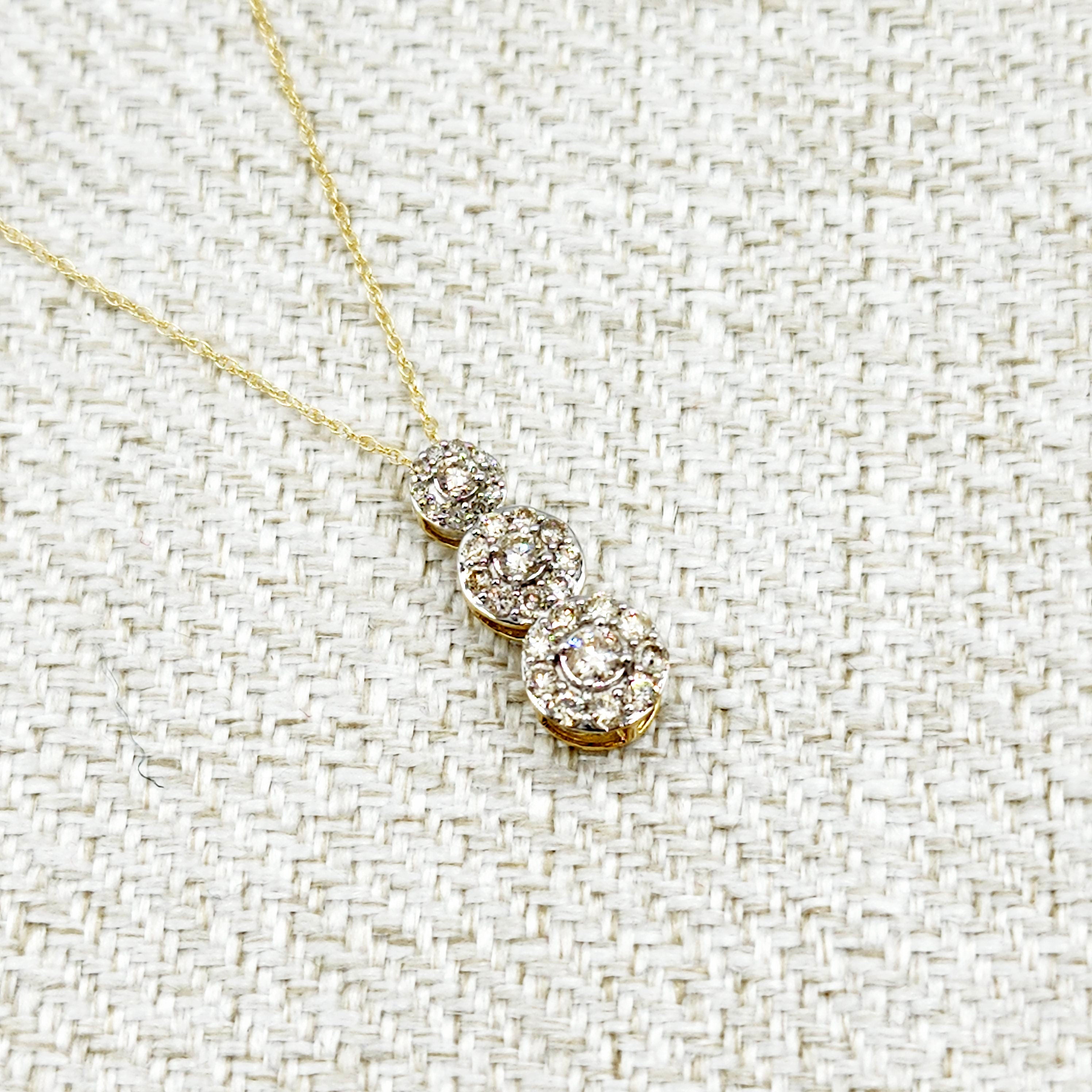 Gold Diamond Necklace | 10K Yellow Gold Diamond 0.50ct Past, Present and Future Pendant, Necklace for Women, Bridal Necklace