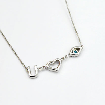 Diamond Necklace I LOVE YOU | 925 Sterling Silver Diamond 0.25ct Necklace | Necklace for Women, Eye Love You Necklace