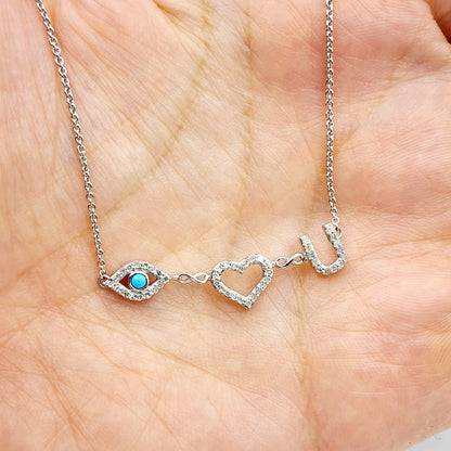 Diamond Necklace I LOVE YOU | 925 Sterling Silver Diamond 0.25ct Necklace | Necklace for Women, Eye Love You Necklace