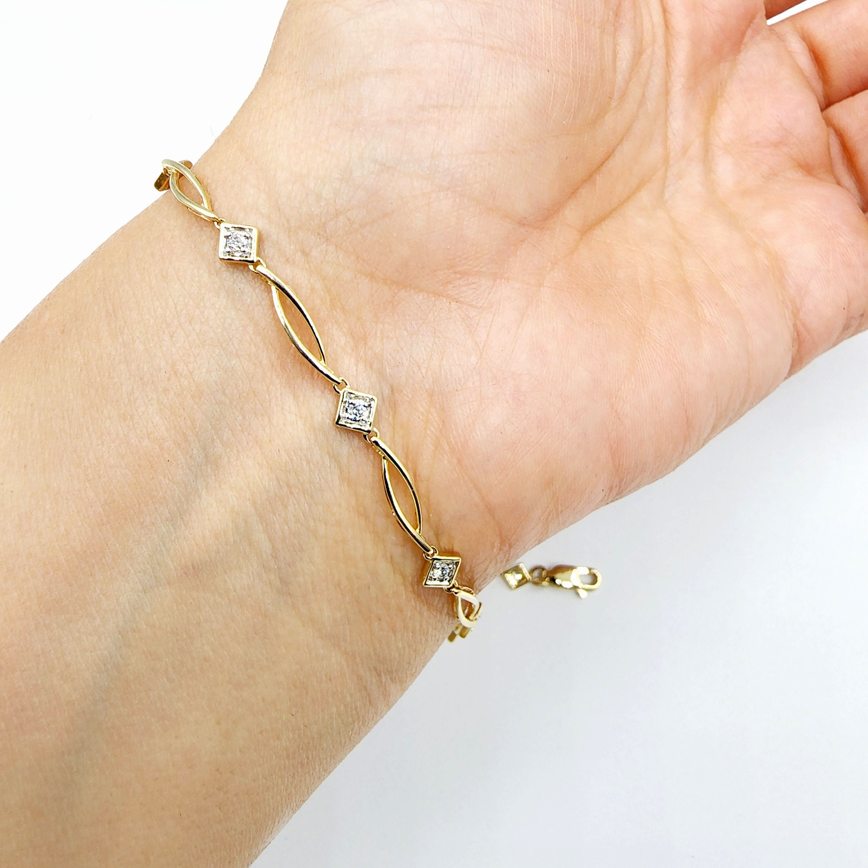 Gold Diamond Bracelet , 10K Yellow Gold Diamond 0.25ct Bracelet, Elegant Design, Fine Jewelry, Precious Gift, Luxury Accessories for Women