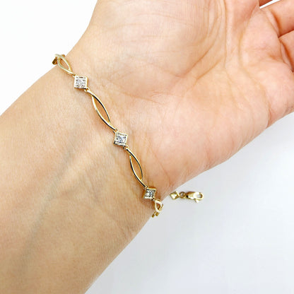 Gold Diamond Bracelet , 10K Yellow Gold Diamond 0.25ct Bracelet, Elegant Design, Fine Jewelry, Precious Gift, Luxury Accessories for Women