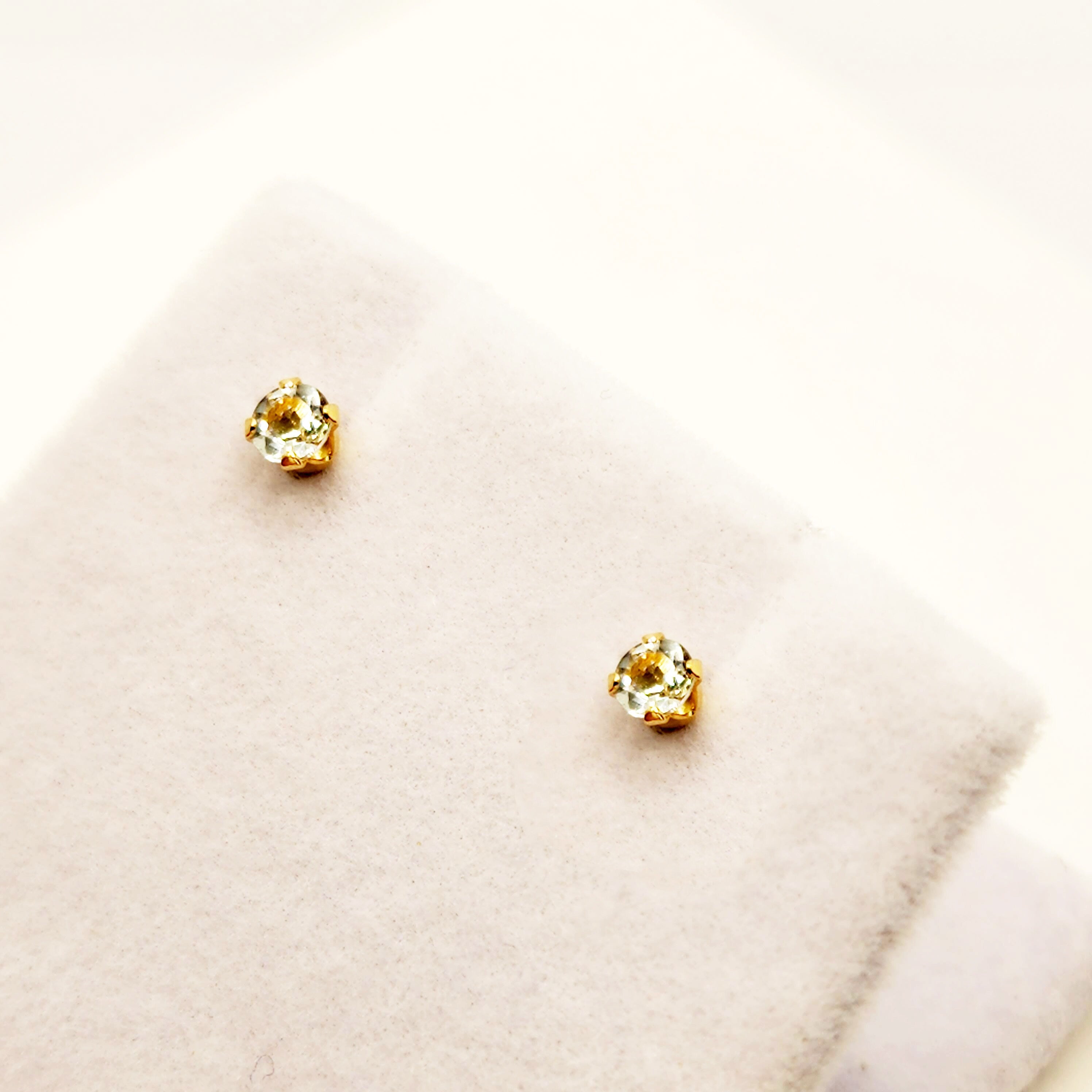 Gold Aquamarine Earrings, 10K Yellow Gold Aquamarine 3x3mm Stud Earrings