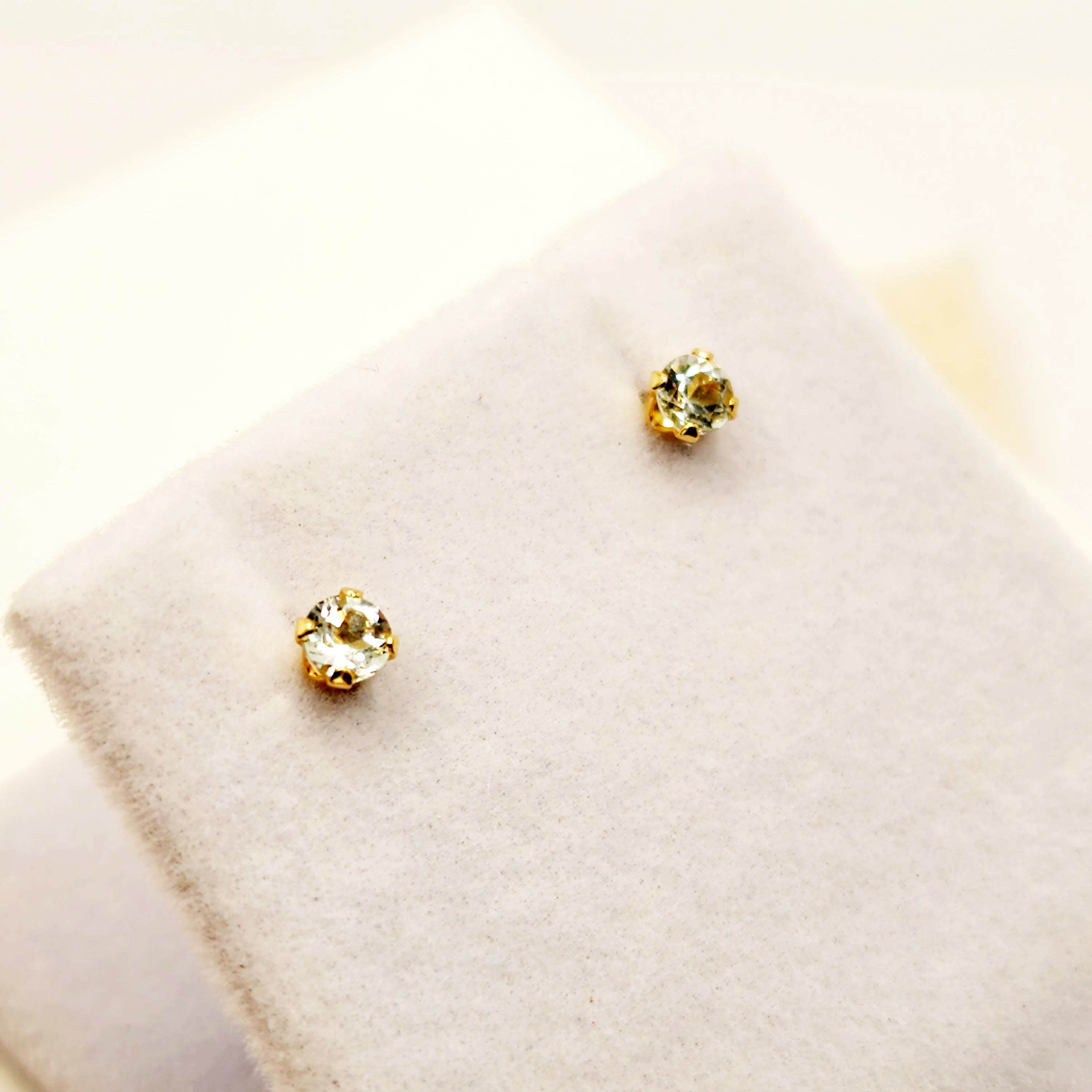 Gold Aquamarine Earrings, 10K Yellow Gold Aquamarine 3x3mm Stud Earrings