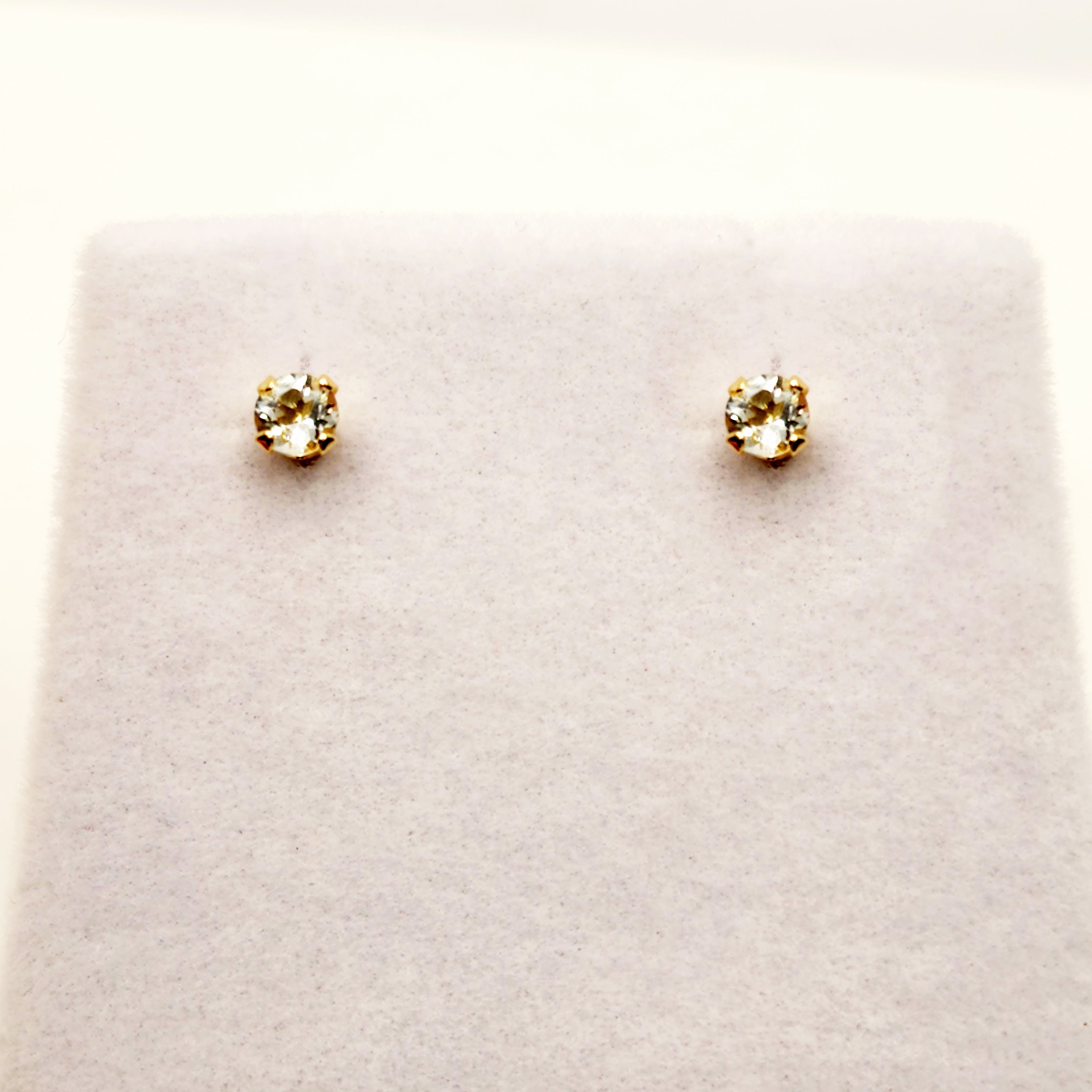 Gold Aquamarine Earrings, 10K Yellow Gold Aquamarine 3x3mm Stud Earrings