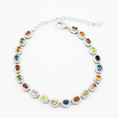 Gemstone Bracelet, Sterling Silver Bracelet Set With Genuine Gemstones 4.2cts, Birthstone Bracelet for women, Bracelet For Her
