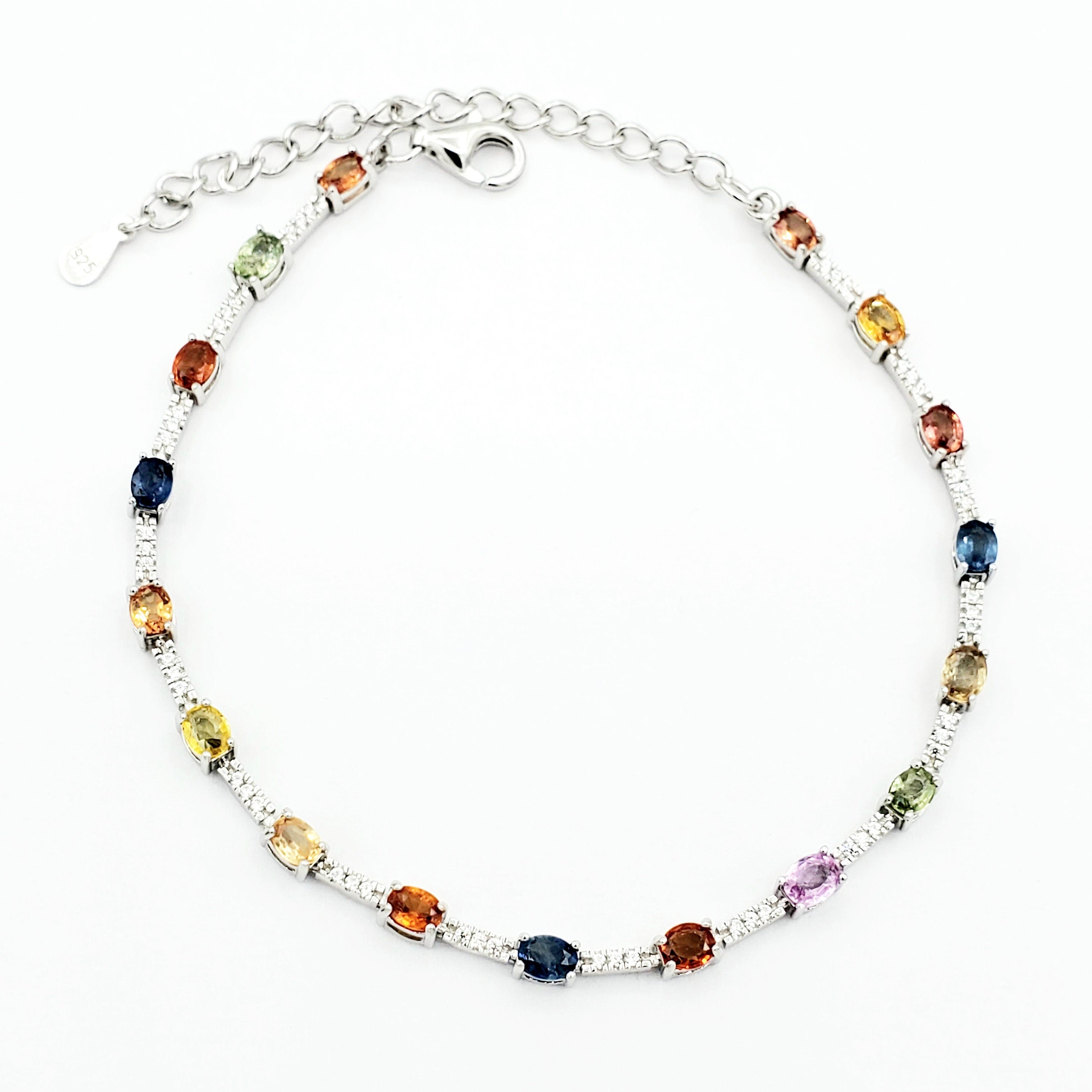 Gemstone Bracelet , Sterling Silver Bracelet Set With Genuine Gemstones 3.5cts, Bracelet for women, Classic Bracelet, Bracelet For Her