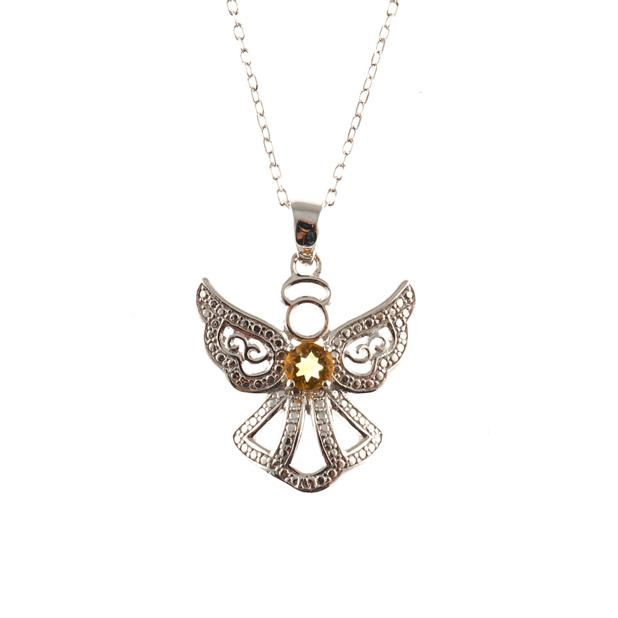 Gemstone Angel Pendant Necklace, Silver Genuine Gemstone Angel Pendant with Chain, Gemstone Necklace, Birthday Gift, Necklace For Women