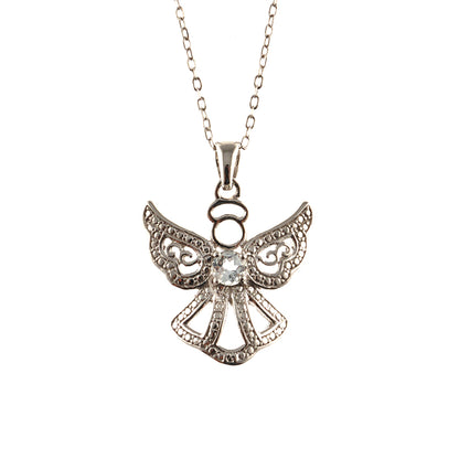 Gemstone Angel Pendant Necklace, Silver Genuine Gemstone Angel Pendant with Chain, Gemstone Necklace, Birthday Gift, Necklace For Women