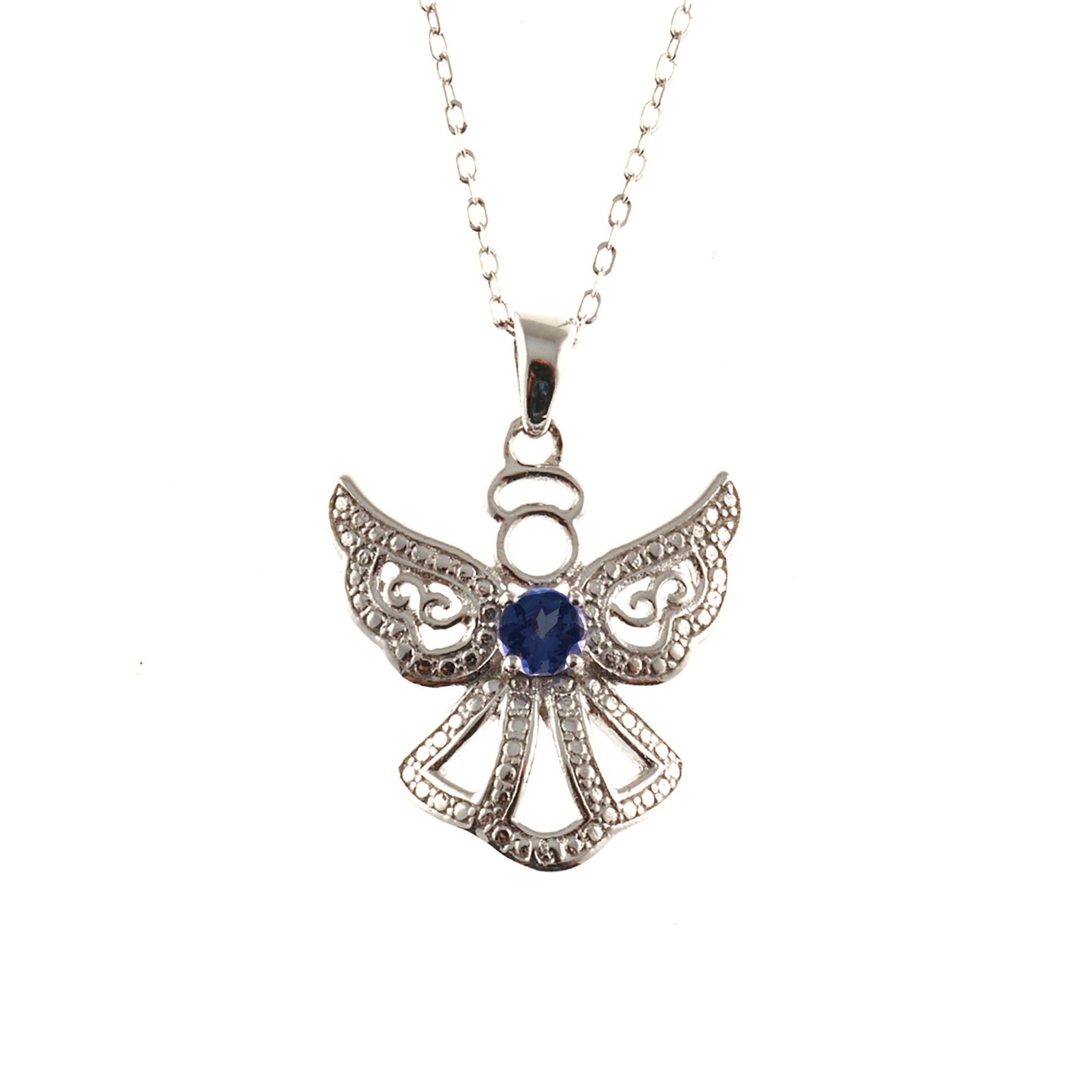 Gemstone Angel Pendant Necklace, Silver Genuine Gemstone Angel Pendant with Chain, Gemstone Necklace, Birthday Gift, Necklace For Women