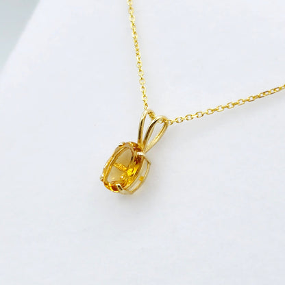 Gold Citrine Pendant Necklace, 10K Yellow Gold Citrine 8x6mm Pendant, November Birthstone, Citrine Jewelry