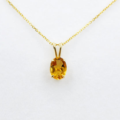 Gold Citrine Pendant Necklace, 10K Yellow Gold Citrine 8x6mm Pendant, November Birthstone, Citrine Jewelry
