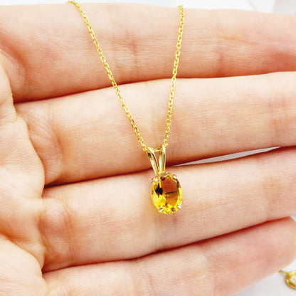 Gold Citrine Pendant Necklace, 10K Yellow Gold Citrine 8x6mm Pendant, November Birthstone, Citrine Jewelry