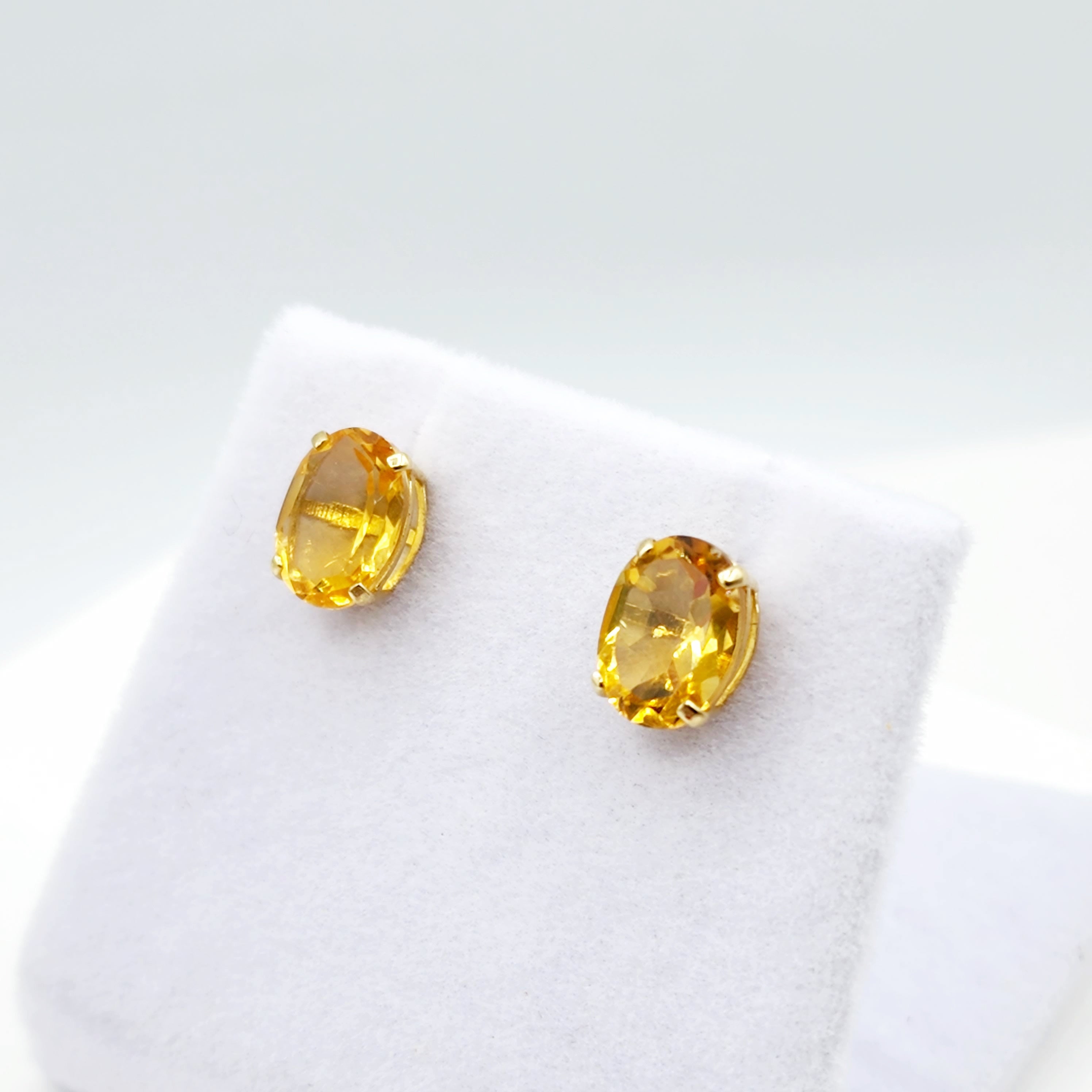 Gold Citrine Stud Earrings, 10K Yellow Gold Genuine Citrine 8x6mm Earrings, November Birthstone, Citrine Jewelry