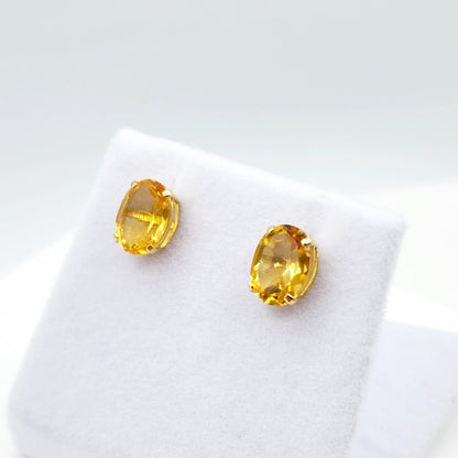 Gold Citrine Stud Earrings, 10K Yellow Gold Genuine Citrine 8x6mm Earrings, November Birthstone, Citrine Jewelry