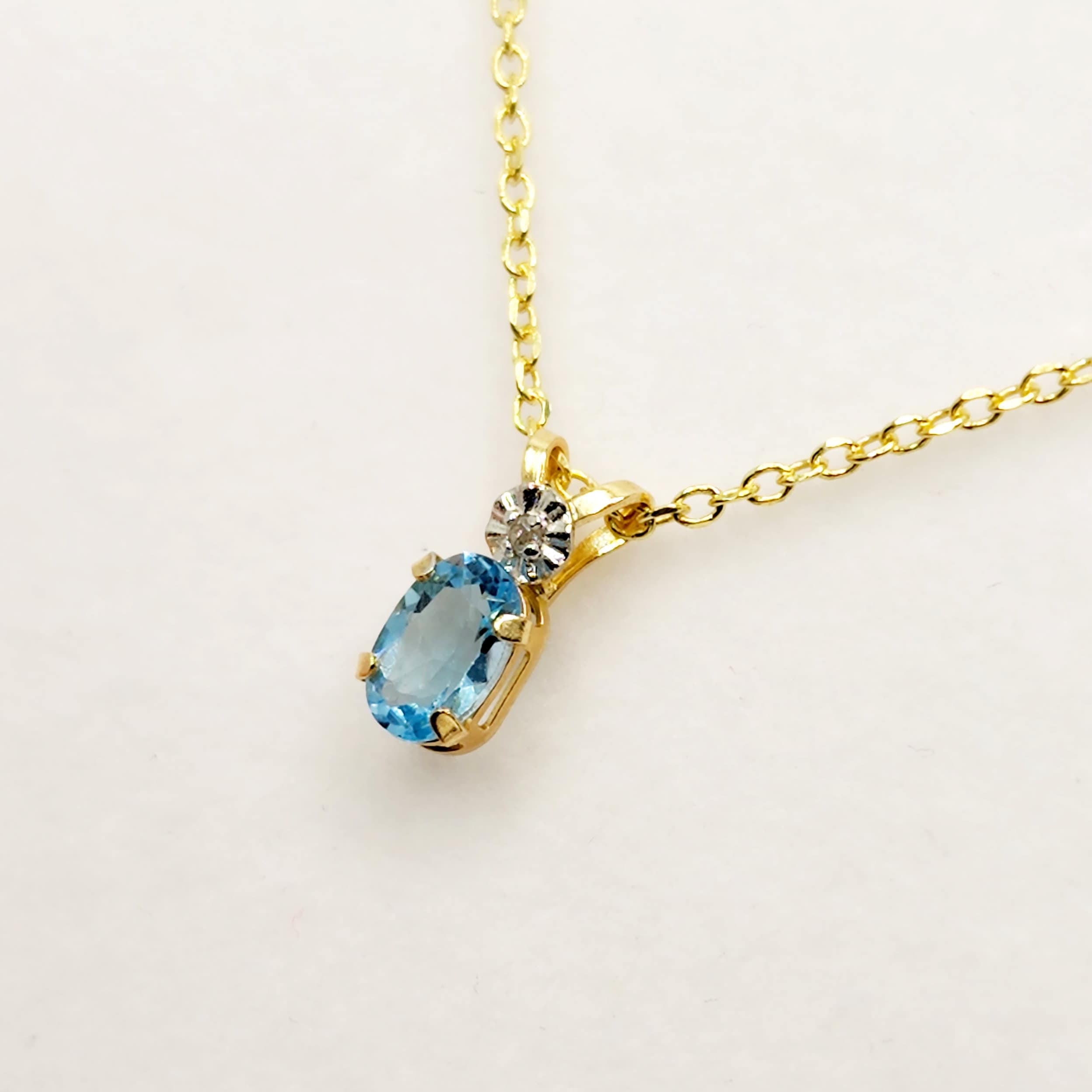 Blue Topaz Pendant Necklace, 10K Yellow Gold Blue Topaz 6x4mm Pendant,  Blue Topaz Gemstone, Handmade Pendant, Pendant For Women