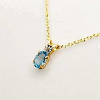 Blue Topaz Pendant Necklace, 10K Yellow Gold Blue Topaz 6x4mm Pendant,  Blue Topaz Gemstone, Handmade Pendant, Pendant For Women