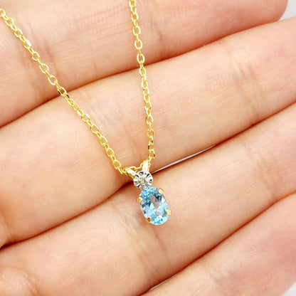 Blue Topaz Pendant Necklace, 10K Yellow Gold Blue Topaz 6x4mm Pendant,  Blue Topaz Gemstone, Handmade Pendant, Pendant For Women