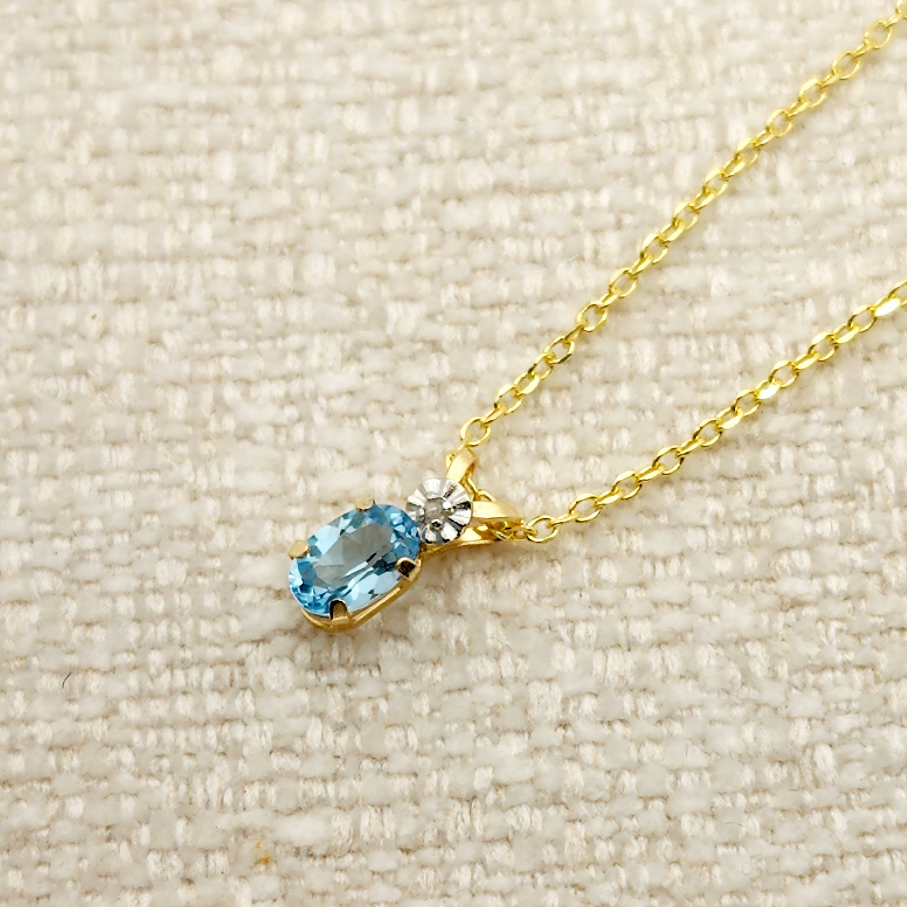 Blue Topaz Pendant Necklace, 10K Yellow Gold Blue Topaz 6x4mm Pendant,  Blue Topaz Gemstone, Handmade Pendant, Pendant For Women