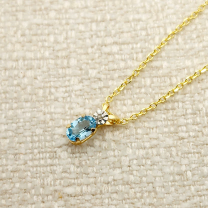 Blue Topaz Pendant Necklace, 10K Yellow Gold Blue Topaz 6x4mm Pendant,  Blue Topaz Gemstone, Handmade Pendant, Pendant For Women