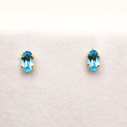 Gold Blue Topaz Stud Earrings, 10K Yellow Gold Genuine Blue Topaz 5x3mm Stud Earrings, December Birthstone, Blue Gemstone Jewelry For Her