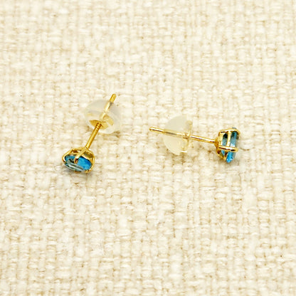 Gold Blue Topaz Stud Earrings, 10K Yellow Gold Genuine Blue Topaz 5x3mm Stud Earrings, December Birthstone, Blue Gemstone Jewelry For Her
