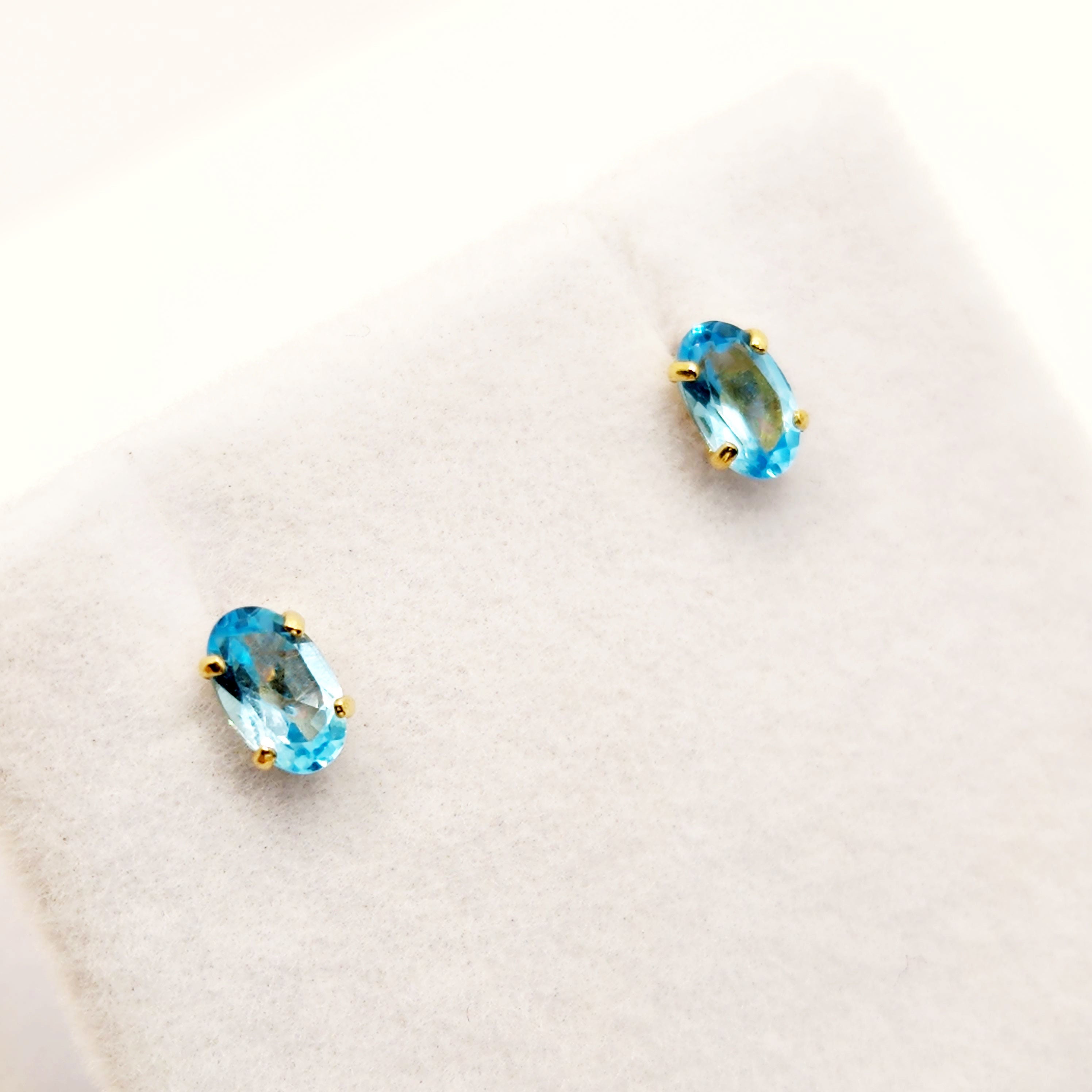 Gold Blue Topaz Stud Earrings, 10K Yellow Gold Genuine Blue Topaz 5x3mm Stud Earrings, December Birthstone, Blue Gemstone Jewelry For Her