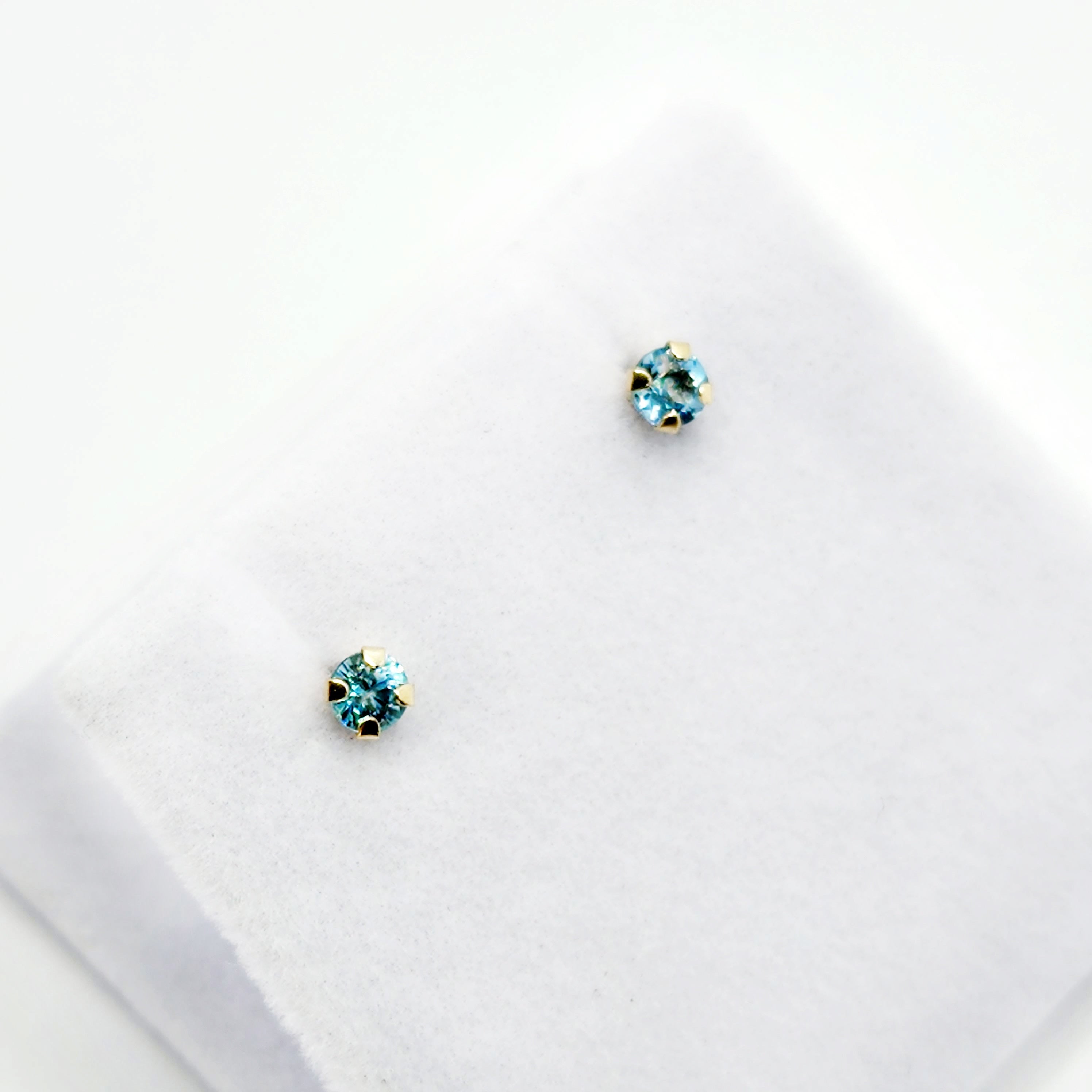 Gold Blue Topaz Stud Earrings, 10K Yellow Gold Blue Topaz 3x3mm , Small Stud Earrings, December Birthstone Jewelry, Minimalist Gold Earrings