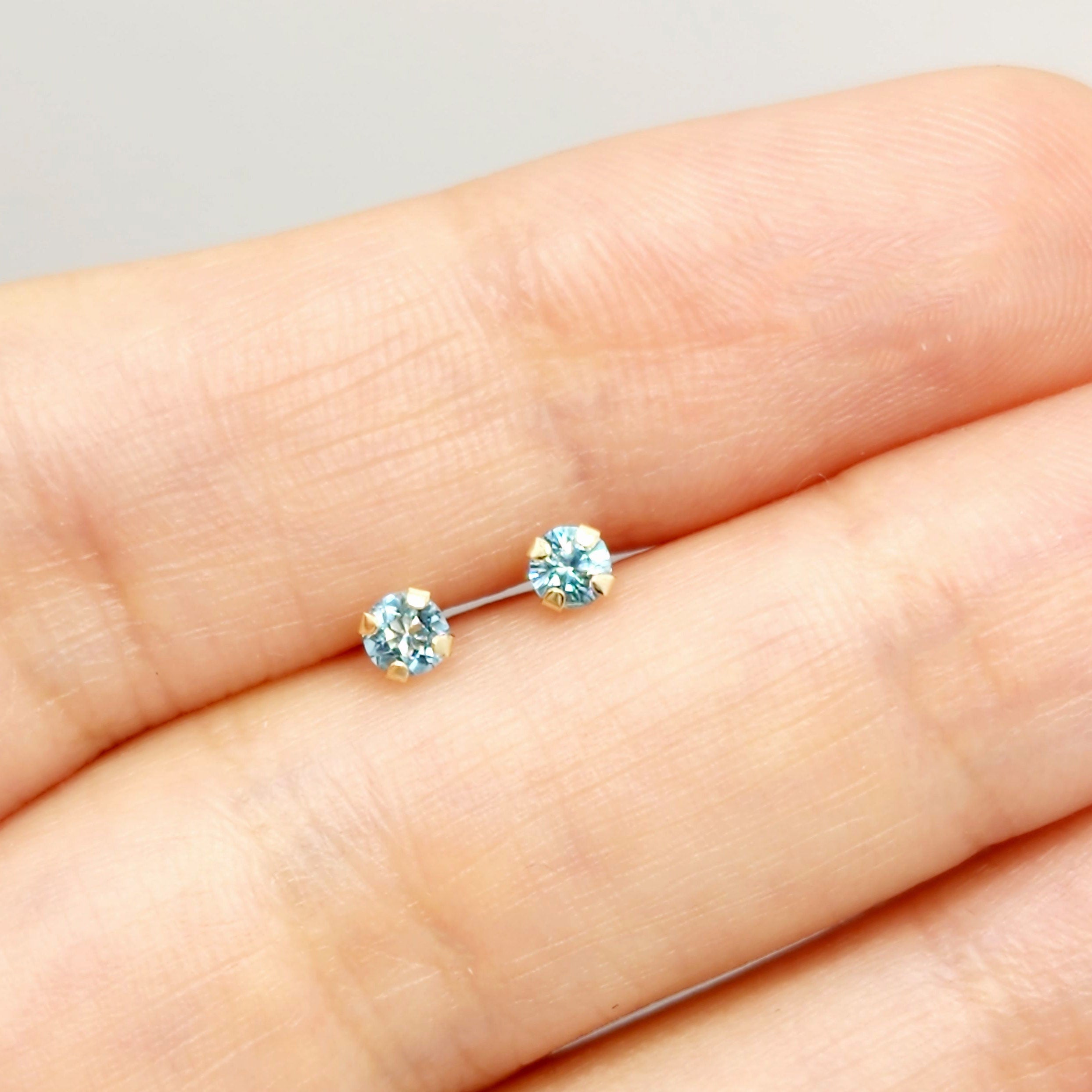 Gold Blue Topaz Stud Earrings, 10K Yellow Gold Blue Topaz 3x3mm , Small Stud Earrings, December Birthstone Jewelry, Minimalist Gold Earrings