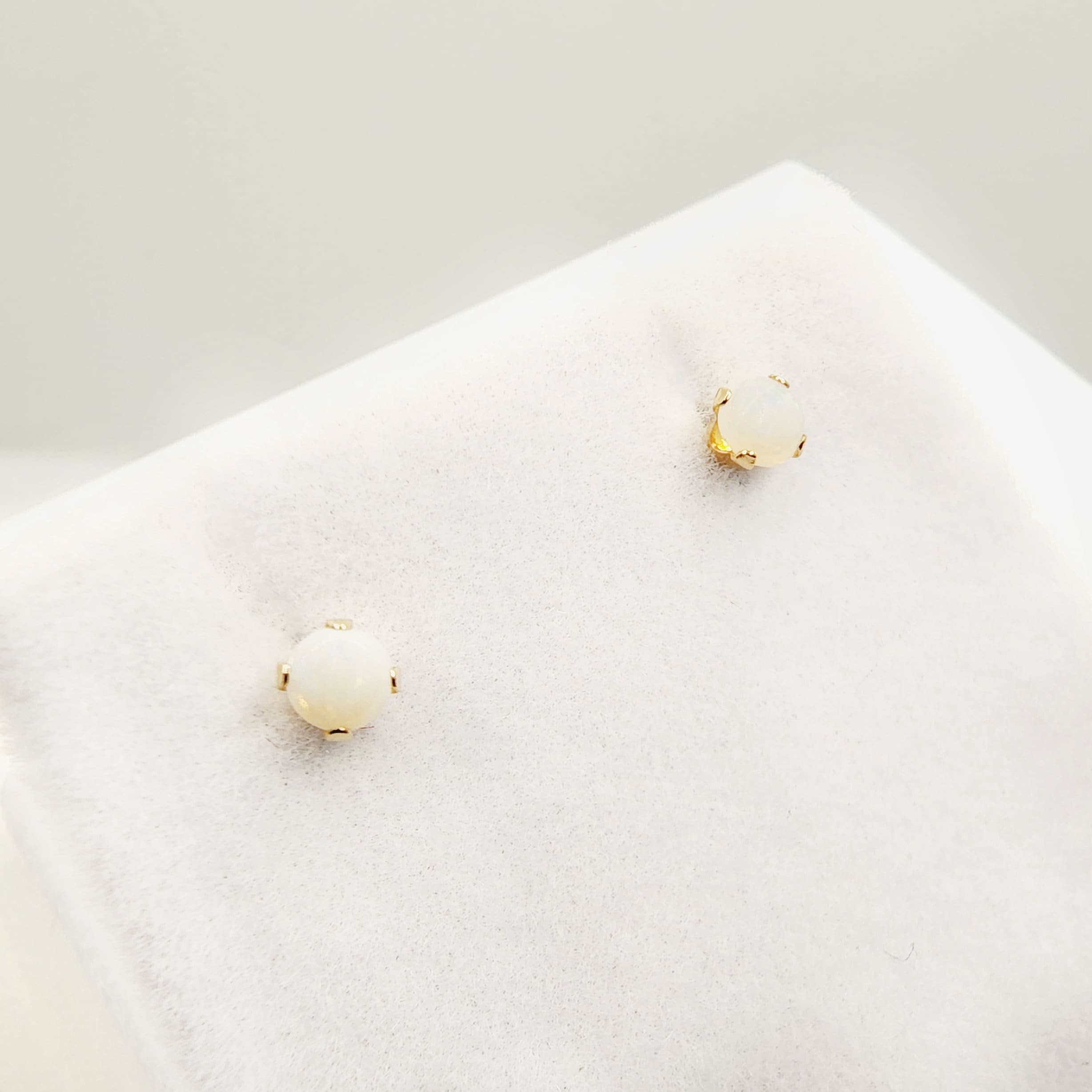 Gold Opal Stud Earrings, 10K Yellow Gold Opal 3x3mm Stud Earrings, October Birthstone, Opal Earrings,  Handmade Earrings