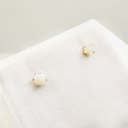 Gold Opal Stud Earrings, 14K Yellow Gold Opal 3x3mm Stud Earrings, October Birthstone, Opal Earrings,  Handmade Earrings