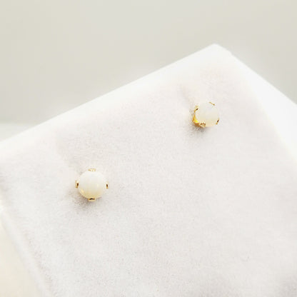 14K Gold Opal Stud Earrings, October Birthstone, Handmade 3x3mm