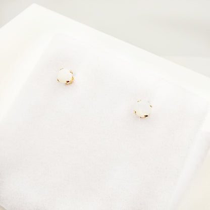 Gold Opal Stud Earrings, 14K Yellow Gold Opal 3x3mm Stud Earrings, October Birthstone, Opal Earrings,  Handmade Earrings