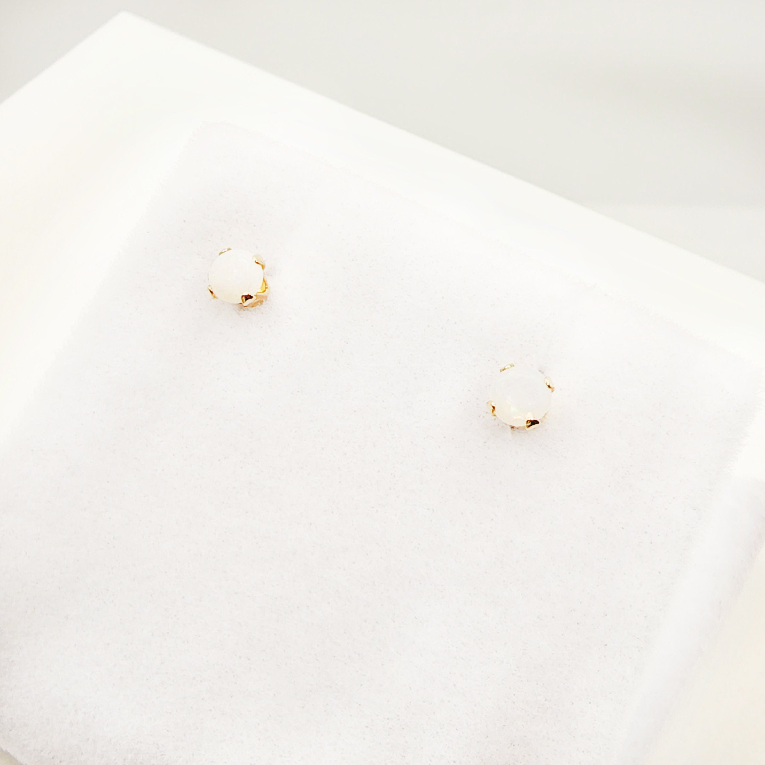 14K Gold Opal Stud Earrings, October Birthstone, Handmade 3x3mm