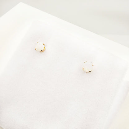 14K Gold Opal Stud Earrings, October Birthstone, Handmade 3x3mm