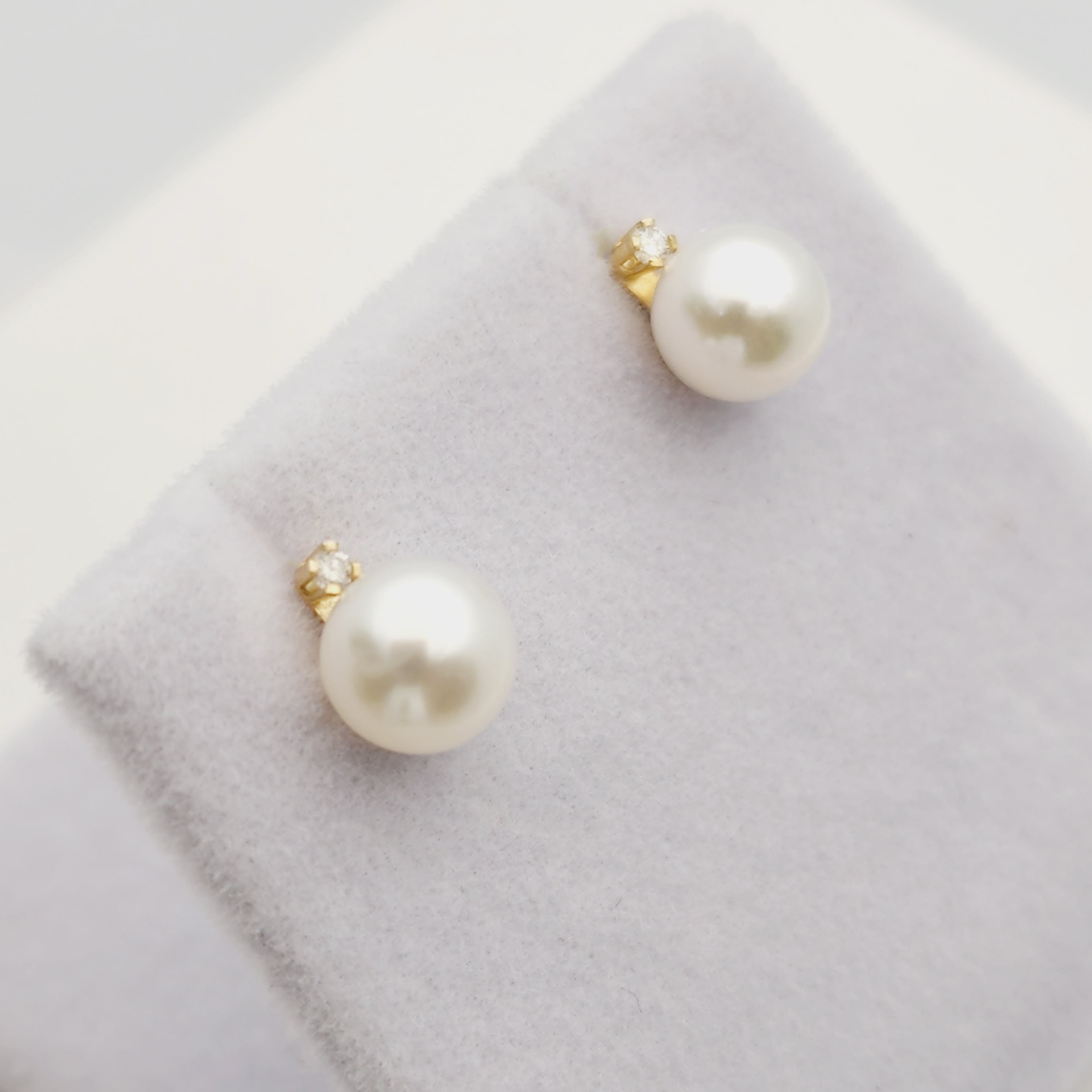 Gold Pearl Stud Earrings, 14K Yellow Gold Cultured Pearl 6mm with Diamond Earrings, June Birthstone, Handmade Earrings, Earrings  For Wedding