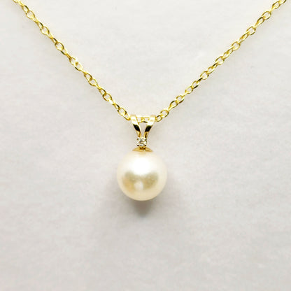 14K Gold Pearl Pendant Necklace, June Birthstone Cultured Pearl 6mm and Diamond Pendant, Dainty Minimalist Classic Necklace Gift for Her