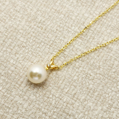 14K Gold Pearl Pendant Necklace, June Birthstone Cultured Pearl 6mm and Diamond Pendant, Dainty Minimalist Classic Necklace Gift for Her