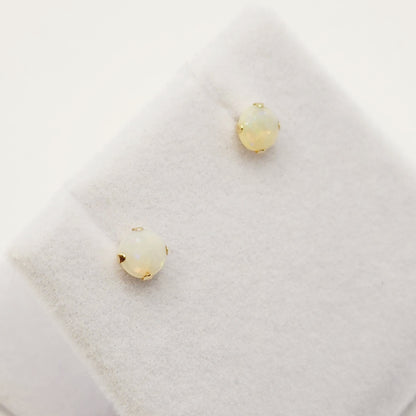Gold Opal Stud Earrings, 10K Yellow Gold Opal 4mm Stud Earrings, October Birthstone, Opal Earrings,  Handmade Earrings