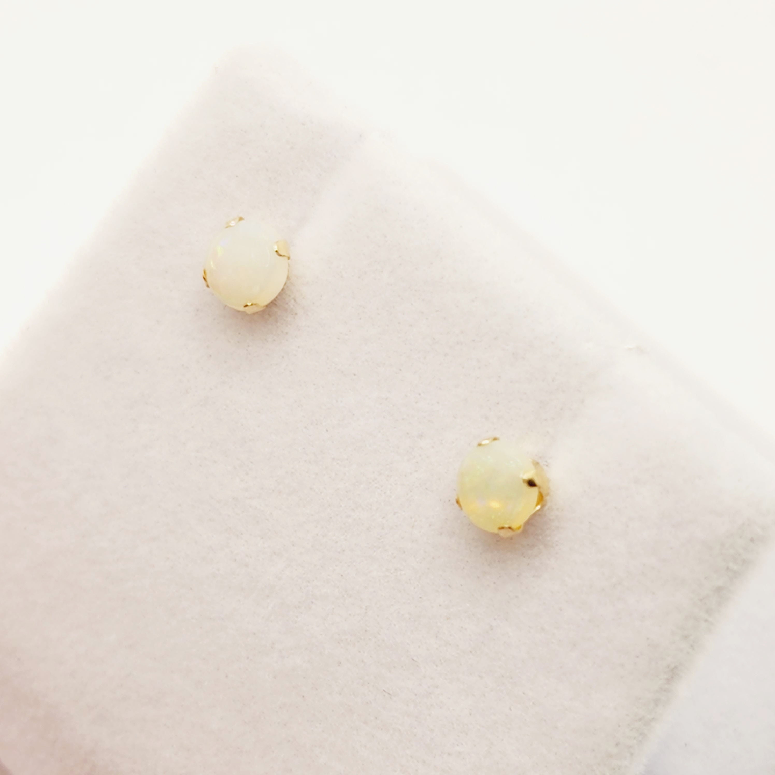Gold Opal Stud Earrings, 10K Yellow Gold Opal 4mm Stud Earrings, October Birthstone, Opal Earrings,  Handmade Earrings