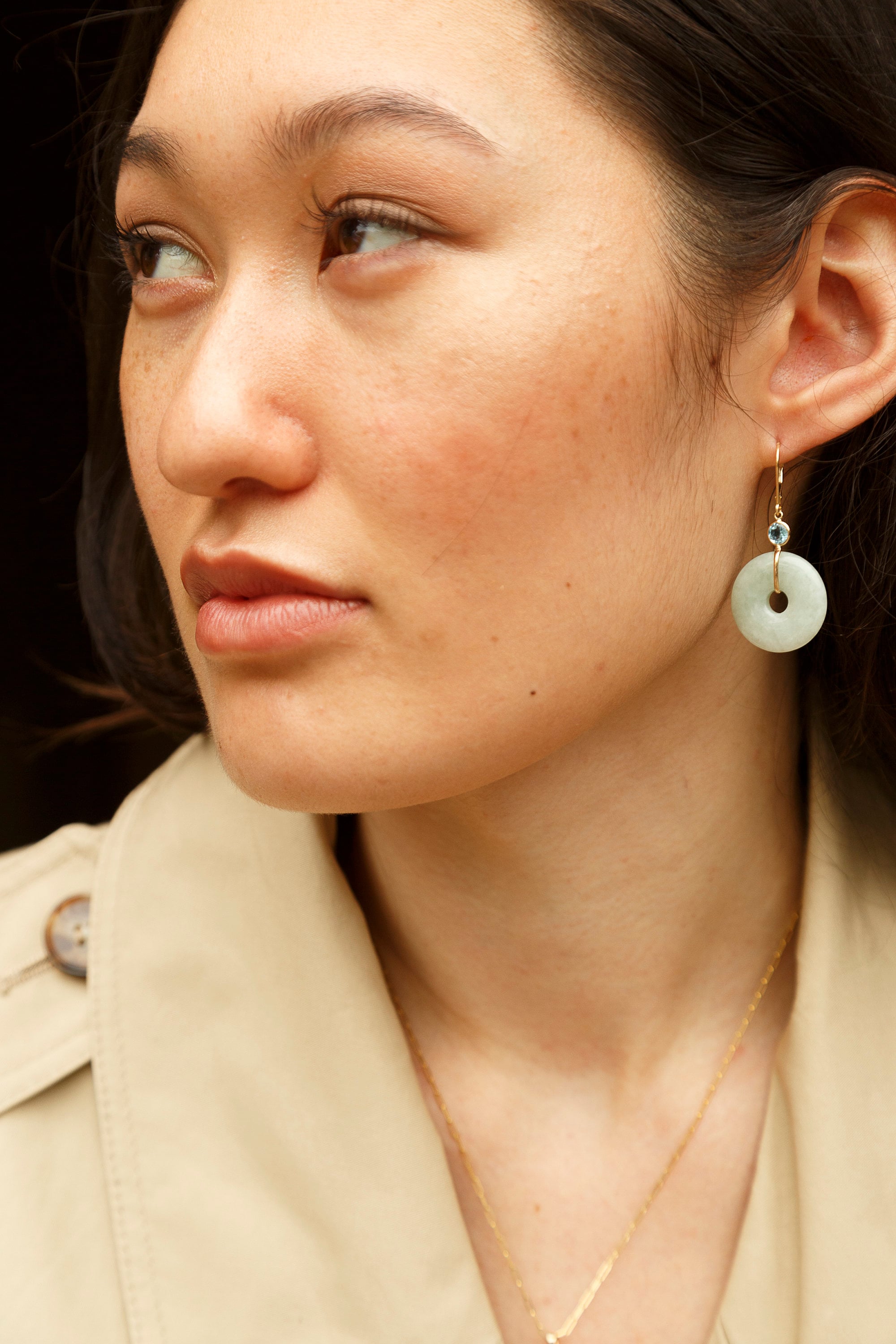 Gold Jade Drop Earrings, 14K Yellow Gold Jade Disc Earrings with Genuine Gemstones, Green Jade Jewelry, Gemstone Earrings