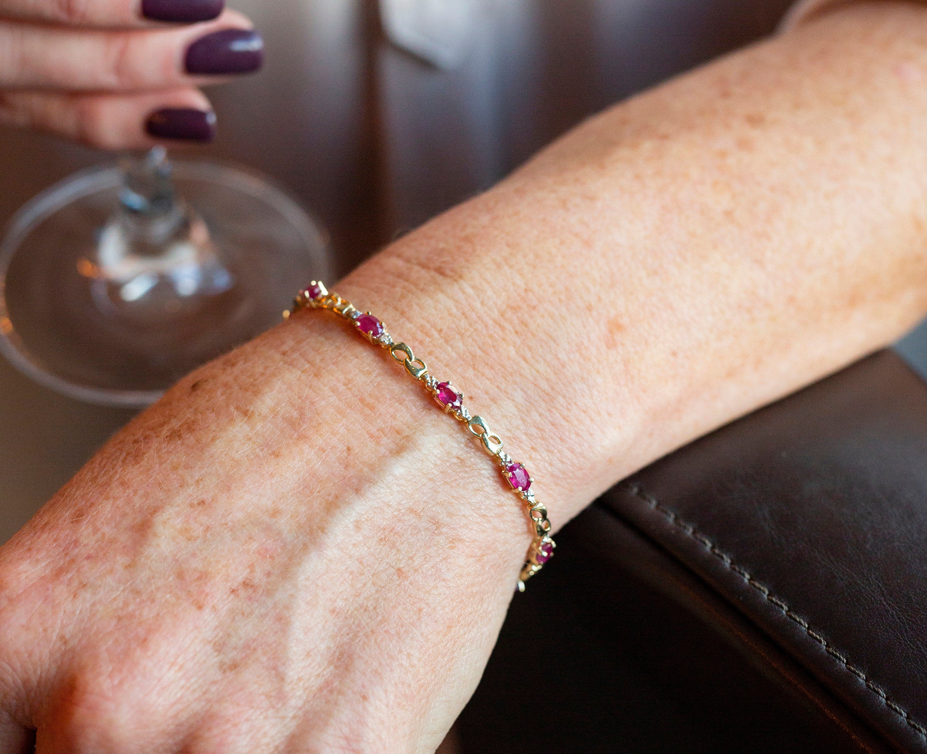 Gold Ruby Bracelet, 10K White Gold Ruby 2.3ct with Diamond Bracelet, July Birthstone,  Bracelet For Women, Birthday Gift For Her