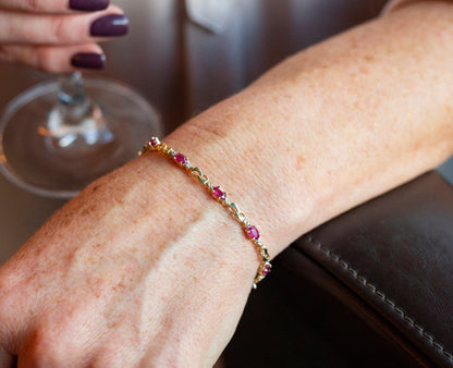Gold Ruby Bracelet, 10K White Gold Ruby 2.3ct with Diamond Bracelet, July Birthstone,  Bracelet For Women, Birthday Gift For Her