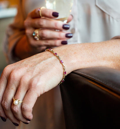 Gold Ruby Bracelet, 10K White Gold Ruby 2.3ct with Diamond Bracelet, July Birthstone,  Bracelet For Women, Birthday Gift For Her